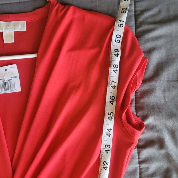 Michael Kors High-Low Faux-Wrap Dress True Red Size Medium Short Sleeve Nwt - Picture 7 of 10